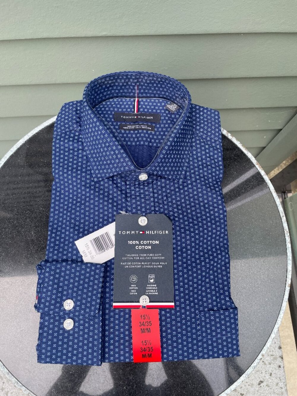 Tommy Hilfiger Men's Regular Fit Dress Shirt NWT Blue Geometric Print 15.5